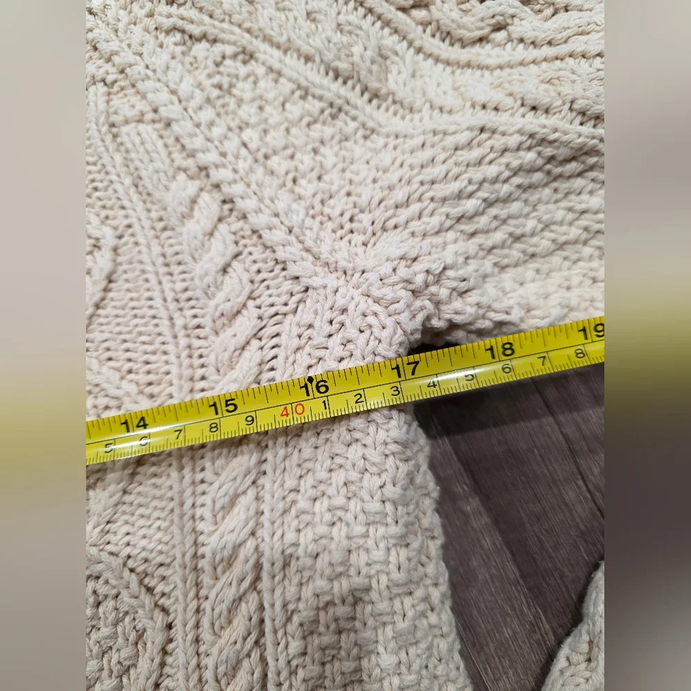 LL BEAN SIGNATURE FISHERMEN Cream Cable Knit Sweater Coastal Nautical Wool